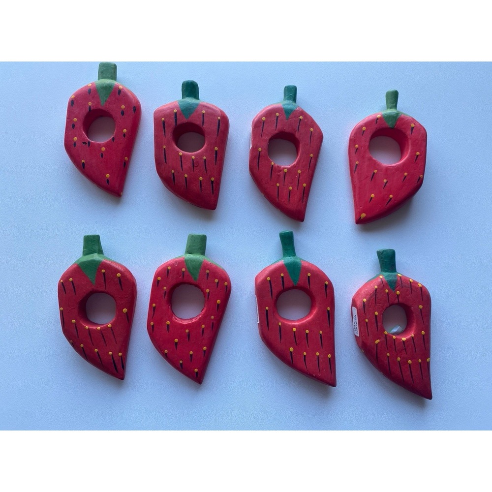 Set of 8 Wooden‎ Strawberry Summer Napkin Rings - Hand Painted Fruit Table Decor